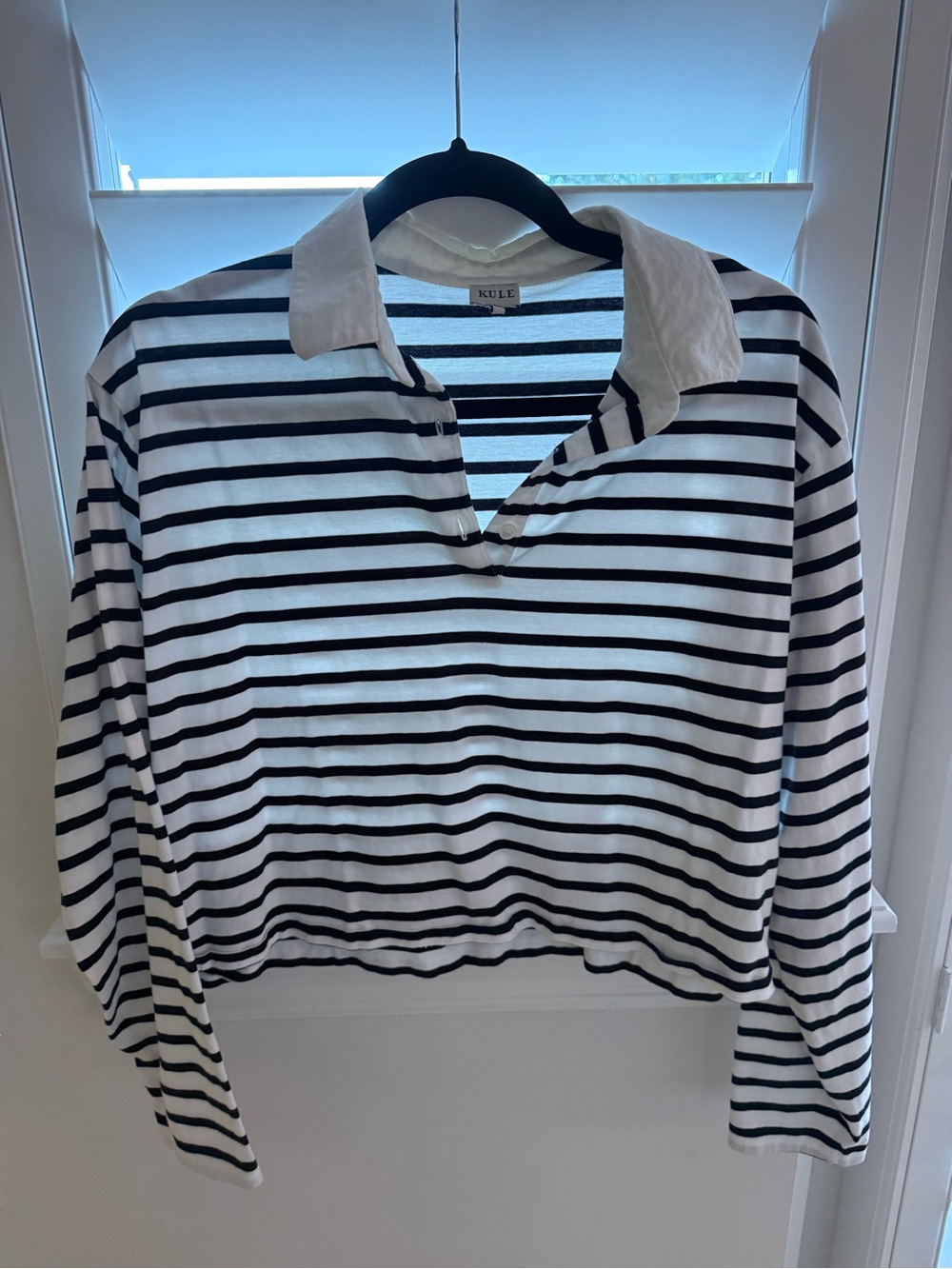 Kule Lexi top Striped Collared Long Sleeve Top - Black & White - Picture 6 of 7